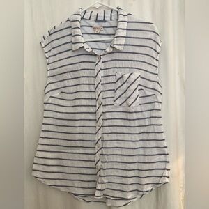 Merona Black & White Cotton Sleeveless Striped Button Front Top Size L